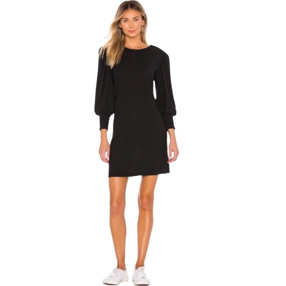 Nation LTD Elisa Sweatshirt Dress Size M Black Balloon Sleeve Crew‎ Neck Casual